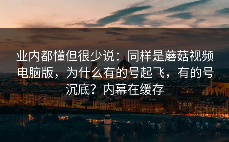 业内都懂但很少说：同样是蘑菇视频电脑版，为什么有的号起飞，有的号沉底？内幕在缓存