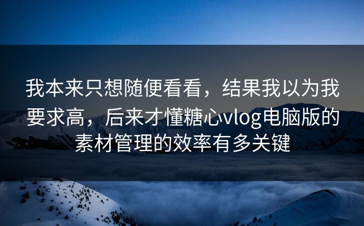 我本来只想随便看看，结果我以为我要求高，后来才懂糖心vlog电脑版的素材管理的效率有多关键